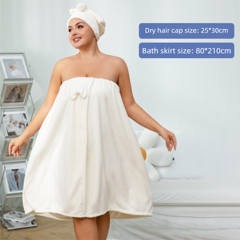 Pink Plus Size Bath Wrap Dress with Adjustable Elastic Waist and Bow Detail – Soft Absorbent Towel Robe for Post-Shower Comfort