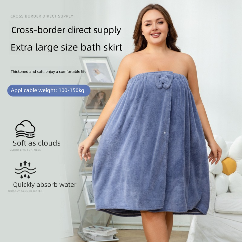 White Plus Size Bath Wrap Dress with Adjustable Elastic Waist and Bow Detail – Soft Absorbent Towel Robe for Post-Shower Comfort