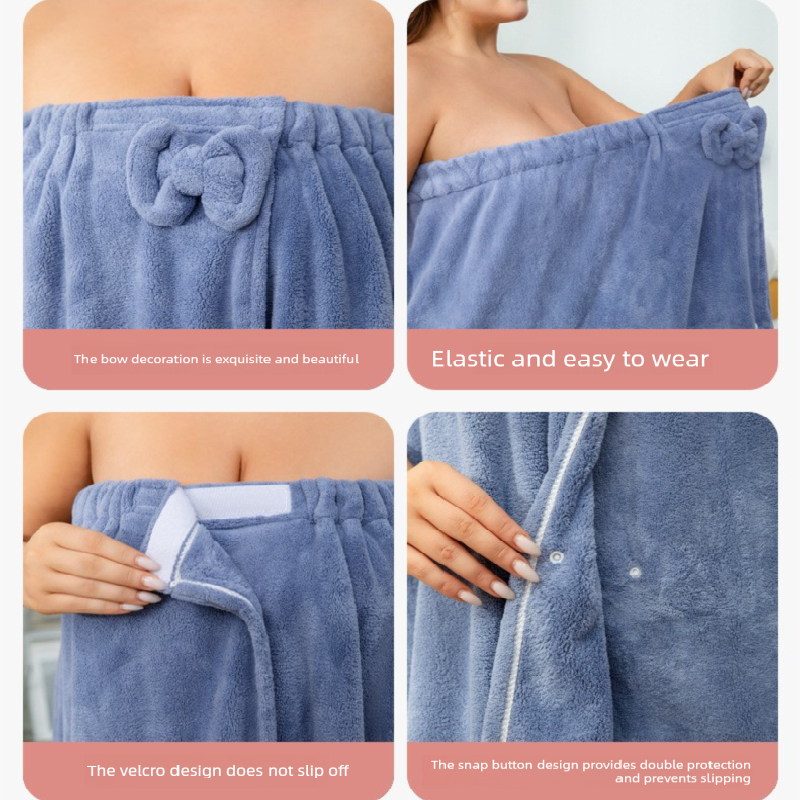 Purple Plus Size Bath Wrap Dress with Adjustable Elastic Waist and Bow Detail – Soft Absorbent Towel Robe for Post-Shower Comfort