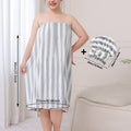 Grey Coral Fleece Bath Skirt with Matching Hair Towel – Soft Absorbent Wrap Dress for Women, Quick-Dry Shower Robe Set with Elastic Waistband and Adjustable Fit