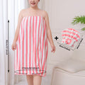 Pink Coral Fleece Bath Skirt with Matching Hair Towel – Soft Absorbent Wrap Dress for Women, Quick-Dry Shower Robe Set with Elastic Waistband and Adjustable Fit