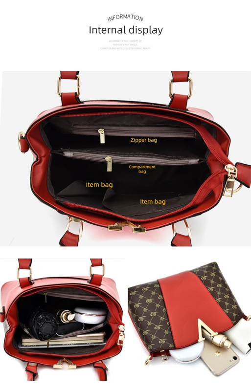2 PCS Women's Handbag Set PU Leather Tote & Crossbody Purse Fashion Splicing Design Golden