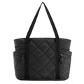 Womens Puffer Tote Bag Quilted Nylon Shoulder Handbag Large Capacity Laptop Work Travel Gym Carryall Bag with Zipper Black