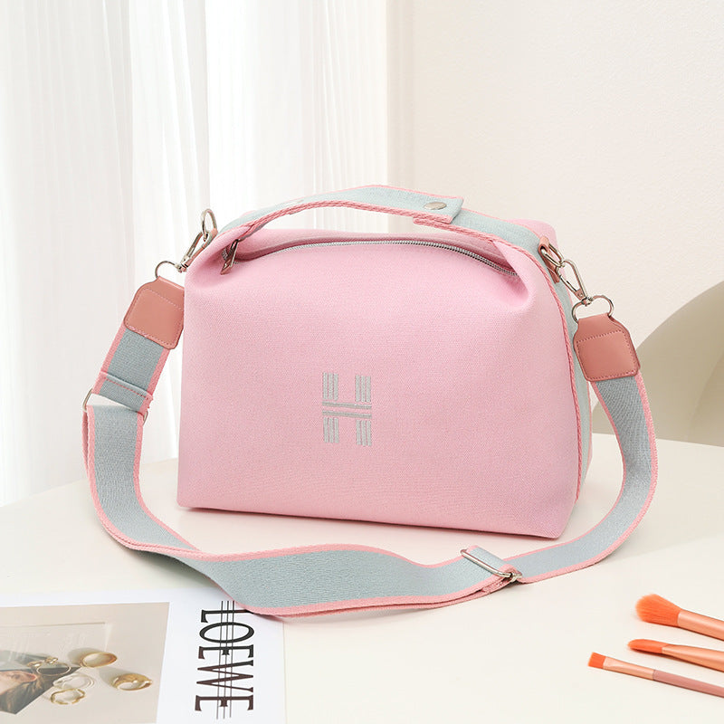 Womens Canvas Crossbody Bag Pink Minimalist H-Letter Box Tote Wide Strap Shoulder Handbag for Travel & Work Large Capacity