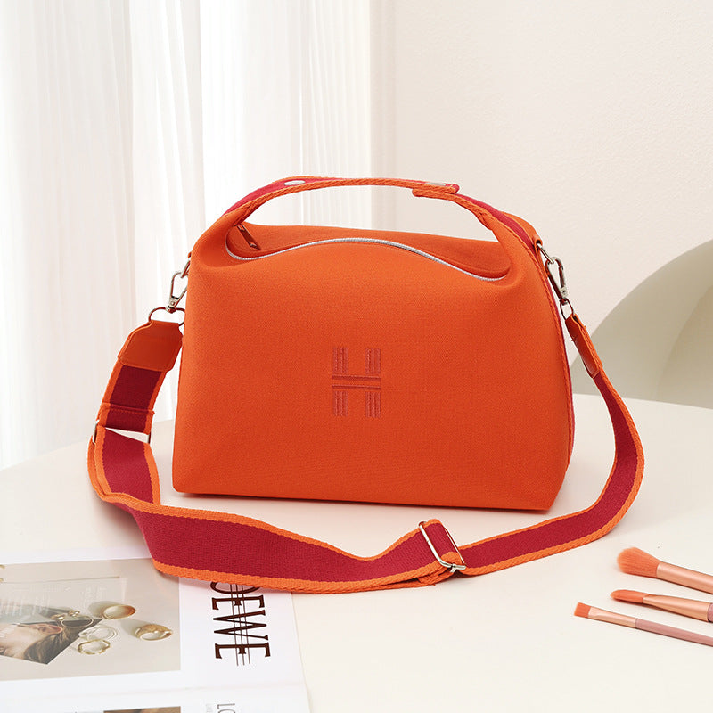 Womens Canvas Crossbody Bag Orange-red Minimalist H-Letter Box Tote Wide Strap Shoulder Handbag for Travel & Work Large Capacity