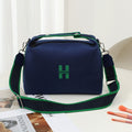 Womens Canvas Crossbody Bag navy blue Minimalist H-Letter Box Tote Wide Strap Shoulder Handbag for Travel & Work Large Capacity