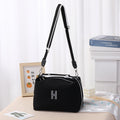 Womens Canvas Crossbody Bag Black Minimalist H-Letter Box Tote Wide Strap Shoulder Handbag for Travel & Work Large Capacity