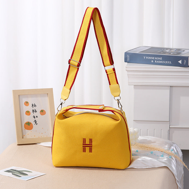Womens Canvas Crossbody Bag Yellow Minimalist H-Letter Box Tote Wide Strap Shoulder Handbag for Travel & Work Large Capacity