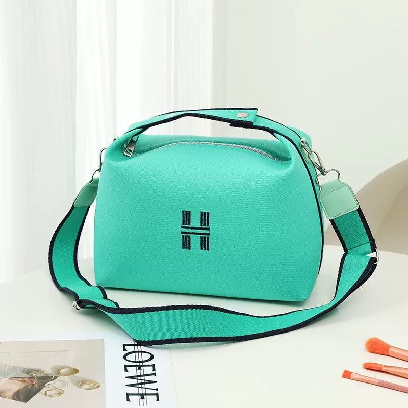 Womens Canvas Crossbody Bag Emerald Minimalist H-Letter Box Tote Wide Strap Shoulder Handbag for Travel & Work Large Capacity