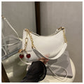 White Chic Glossy PU Leather Underarm Bag & Crossbody Purse with Cherry Charm - Versatile Handbag for Women