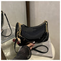 Black Chic Glossy PU Leather Underarm Bag & Crossbody Purse with Cherry Charm - Versatile Handbag for Women