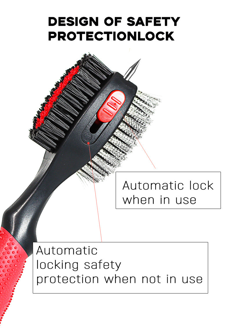 Blue Premium Golf Club Cleaning Brush Extra Large Head Dual Bristles Retractable Zip Line & Groove Cleaner Spike Anti-Slip Ergonomic Grip 29cm