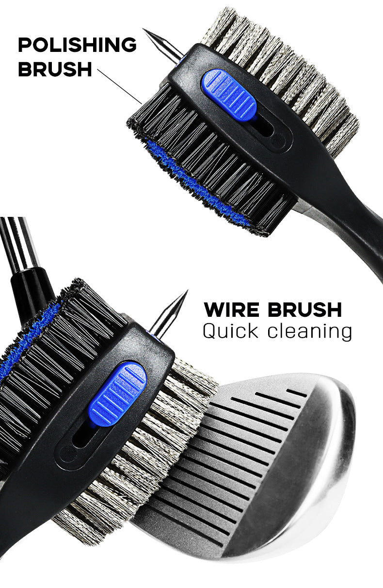 Red Premium Golf Club Cleaning Brush Extra Large Head Dual Bristles Retractable Zip Line & Groove Cleaner Spike Anti-Slip Ergonomic Grip 29cm
