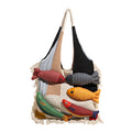 White handbag strap Knitted Patchwork Tote Bag – Spacious, Fringed, Single-Shoulder Design
