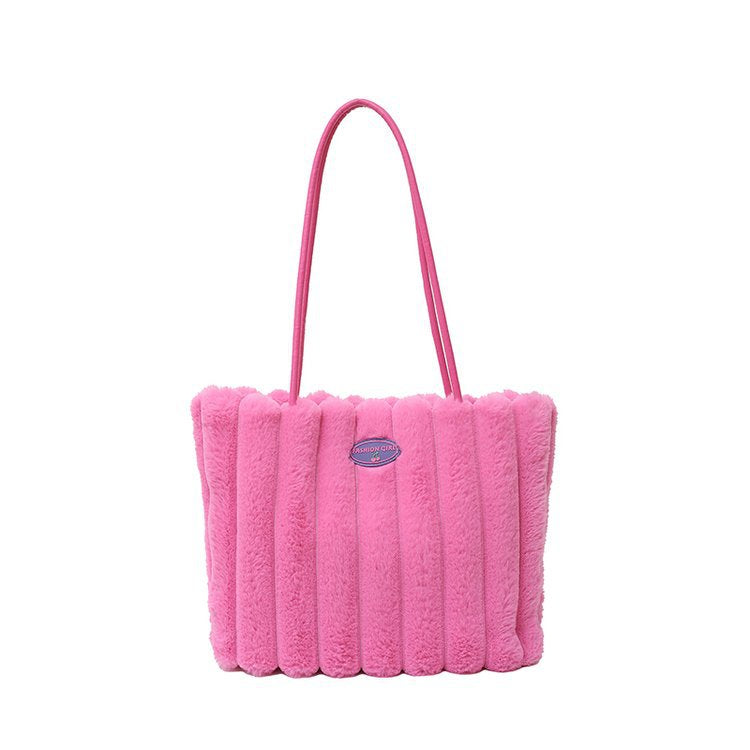 Rose red Faux Fur Tote Bag with Large Capacity, Soft Plush Material & Adjustable Handle – Stylish Shoulder Handbag for Women, Perfect for Daily Commute and Casual Wear