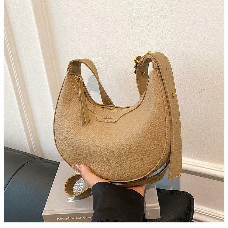 Khaki Women's New Fashion Crescent Bag – Stylish Single Shoulder Crossbody Handbag with Wear-Resistant Base and Smooth Zipper, Perfect for Casual & Daily Use