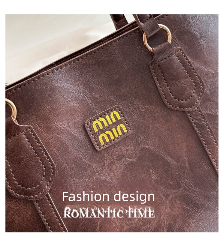 Brown Large Capacity Tote Bag – Vintage-Style Shoulder Handbag for Daily Use & Office Commute
