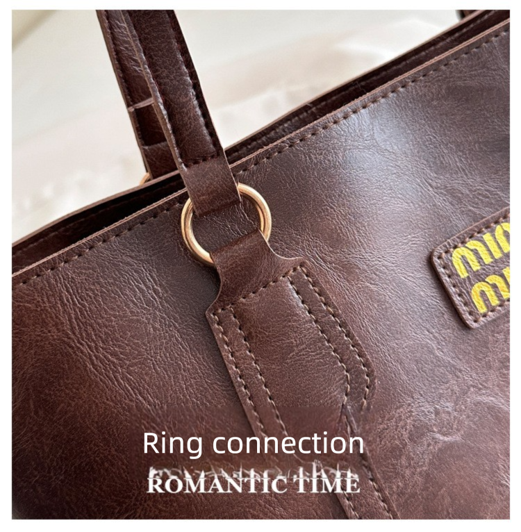 Brown Large Capacity Tote Bag – Vintage-Style Shoulder Handbag for Daily Use & Office Commute