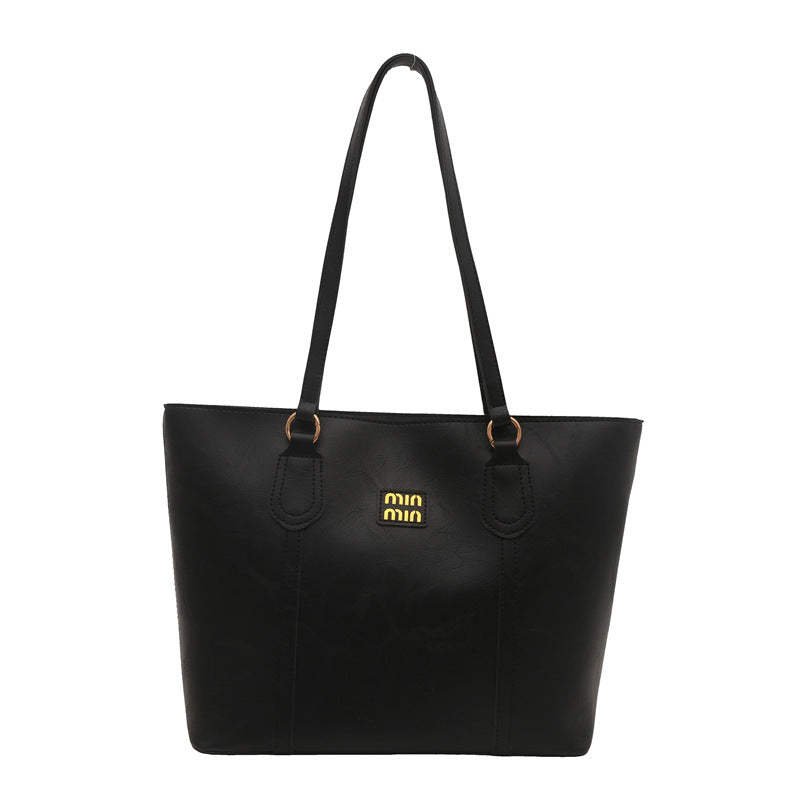 Black Large Capacity Tote Bag – Vintage-Style Shoulder Handbag for Daily Use & Office Commute