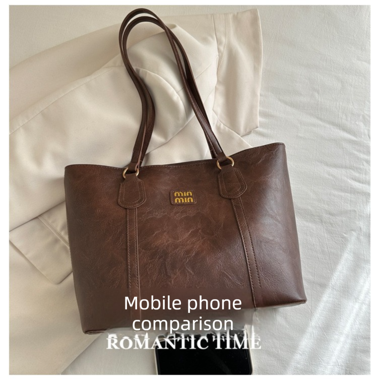 Black Large Capacity Tote Bag – Vintage-Style Shoulder Handbag for Daily Use & Office Commute