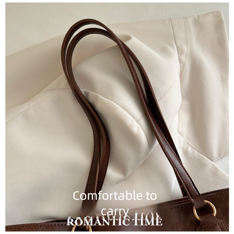 Black Large Capacity Tote Bag – Vintage-Style Shoulder Handbag for Daily Use & Office Commute