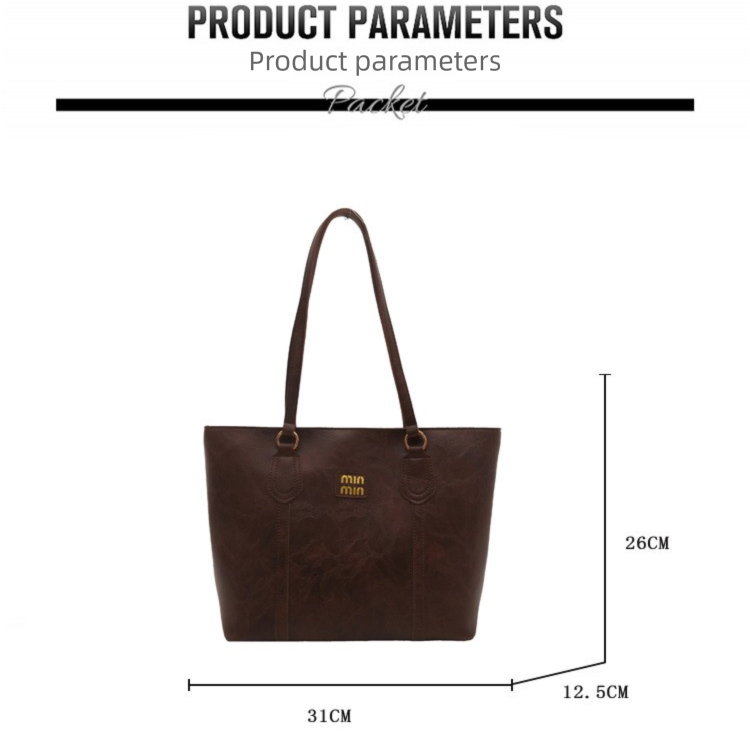 Black Large Capacity Tote Bag – Vintage-Style Shoulder Handbag for Daily Use & Office Commute