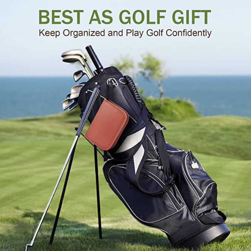 Black Premium PU Leather Golf Accessory Organizer - Professional Golf Tool Kit Empty Pouch