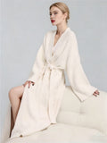 Beige Women's Ultra-Soft Plush V-Neck Cardigan Robe - Extra Thick Half-Velvet Warm Housecoat & Outdoor Wearable Sleepwear