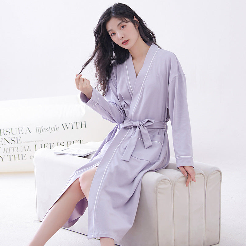 Purple  2XL size Women's Cotton Robe — Autumn/Winter Bathrobe & Morning Gown | Long Sleeve, Mid-Length, Plus Size | Loose, Comfortable, and Machine Washable | Suitable for All Seasons