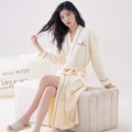 Beige L size Women's Cotton Robe — Autumn/Winter Bathrobe & Morning Gown | Long Sleeve, Mid-Length, Plus Size | Loose, Comfortable, and Machine Washable | Suitable for All Seasons