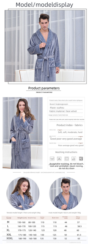 Grey M size Plush Flannel Robe for Couples - Thickened Warm Bathrobe with Shawl Collar, Soft Fleece Material, Unisex Long Style for Winter Home Wear