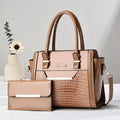Khaki Women's Handbag Set - Large Capacity 2 Piece Shoulder Bag with Matching Wallet