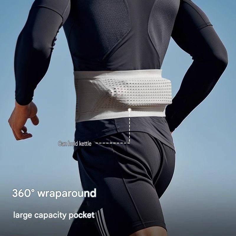 Black S Size Running Waist Belt - High Stretch Spandex Nylon Blend, 360-Degree Storage Pocket, Breathable Mesh Design for Running and Gym Use