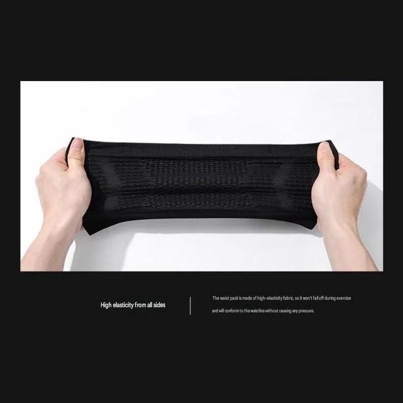 Black L Size Running Waist Belt - High Stretch Spandex Nylon Blend, 360-Degree Storage Pocket, Breathable Mesh Design for Running and Gym Use