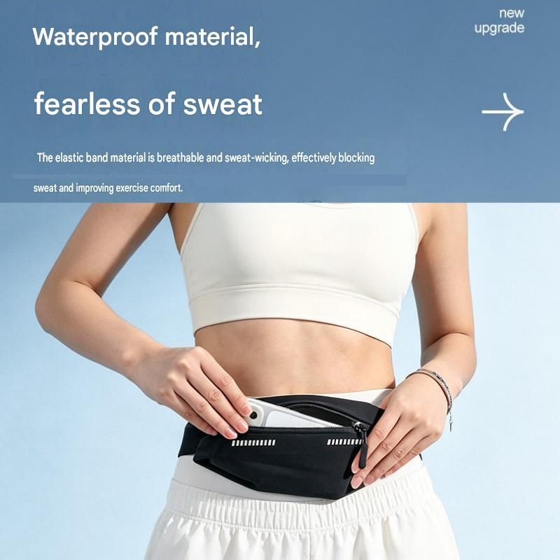 Black Running Waist Belt - High Stretch Nylon Sports Fanny Pack with Reflective Strips, Lightweight Waterproof Phone Holder for Gym, Jogging and Outdoor Fitness