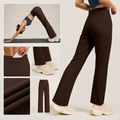 Women's High Waisted Straight Leg Yoga Pants (L size) - Coffee Brown, Relaxed Full Length Fit with Rear Waist Pocket for Yoga, Pilates, Walking and Everyday Athleisure