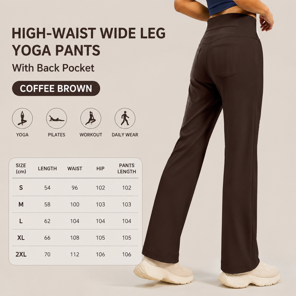 Women's High Waisted Straight Leg Yoga Pants (XL size) - Coffee Brown, Relaxed Full Length Fit with Rear Waist Pocket for Yoga, Pilates, Walking and Everyday Athleisure