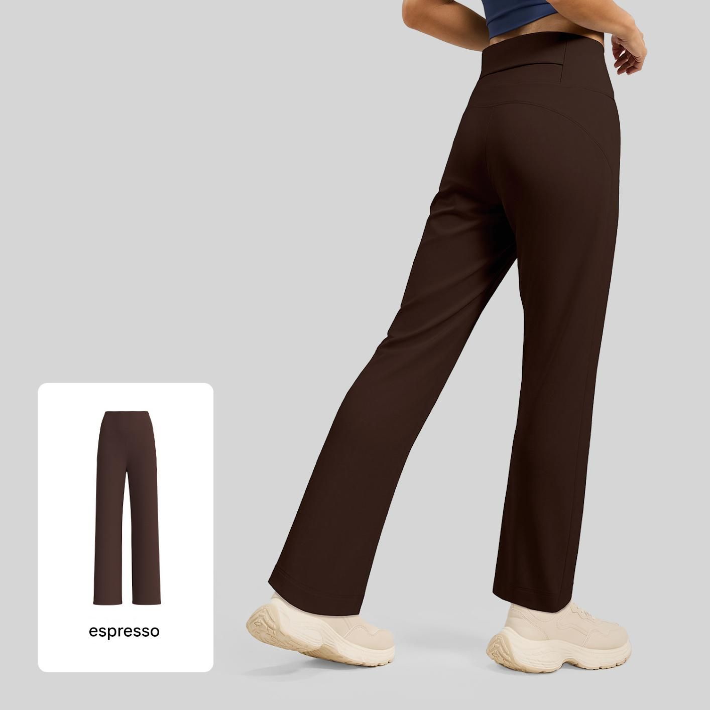 Women's High Waisted Straight Leg Yoga Pants (XXL size) - Coffee Brown, Relaxed Full Length Fit with Rear Waist Pocket for Yoga, Pilates, Walking and Everyday Athleisure