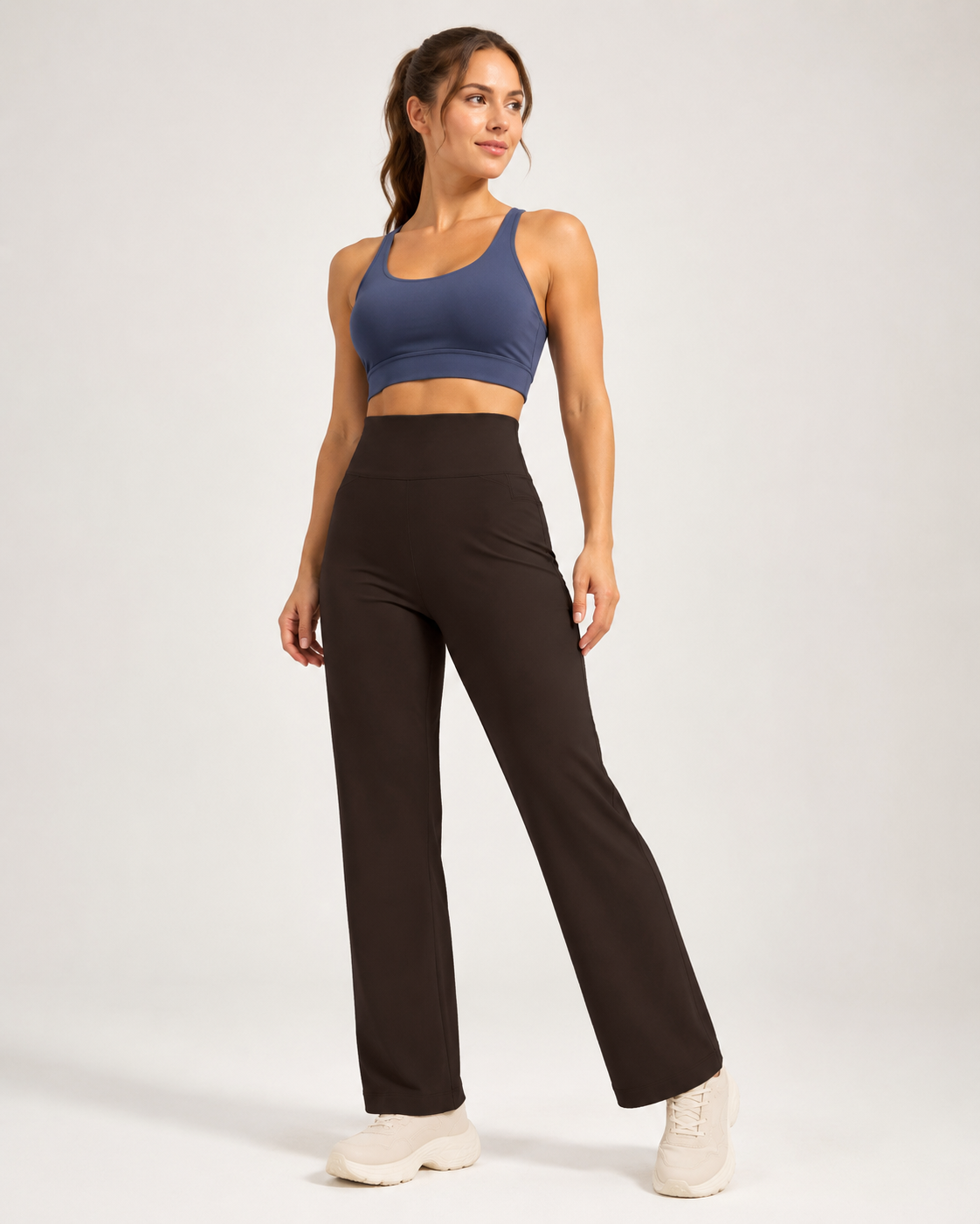 Women's High Waisted Straight Leg Yoga Pants (XXL size) - Coffee Brown, Relaxed Full Length Fit with Rear Waist Pocket for Yoga, Pilates, Walking and Everyday Athleisure