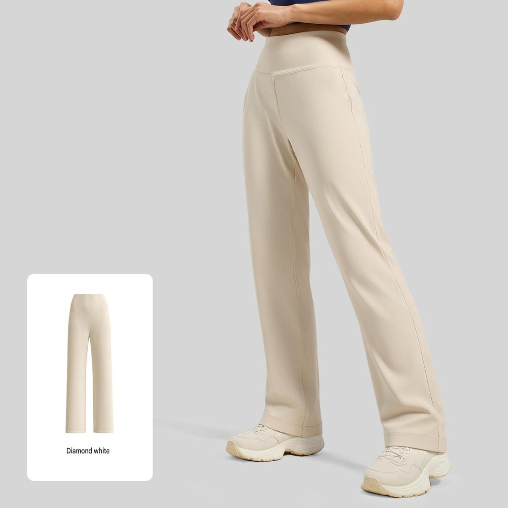 Women's High Waisted Straight Leg Yoga Pants (S size)- White Loose Fit Activewear with Back Waist Pocket for Pilates, Yoga, Gym, Walking and Everyday Lounge Wear