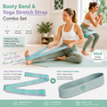 Green and purple 8 Grid Yoga Stretching Strap and 60LB Resistance Band Set for Pilates Workout Adjustable Stretch Band with Numbered Positions Glute Training Exercise Band Fitness Equipment for Yoga Dance Flexibility Training