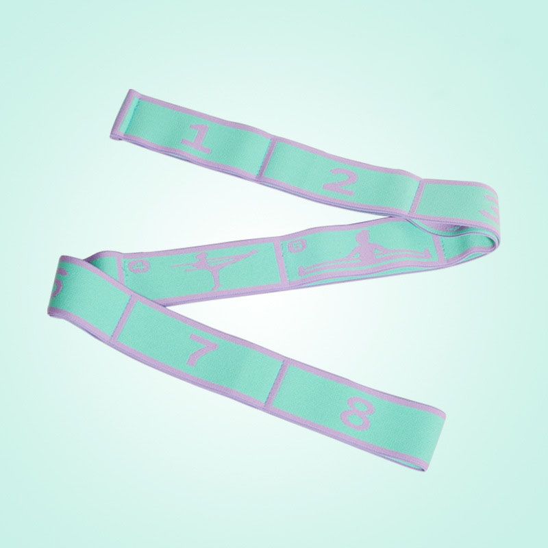 Green and purple 8 Grid Yoga Stretching Strap and 90LB Resistance Band Set for Pilates Workout Adjustable Stretch Band with Numbered Positions Glute Training Exercise Band Fitness Equipment for Yoga Dance Flexibility Training