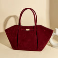 Wine Red Women's Wings Shape New York Slouchy Tote Bag (61 x 13 x 29CM) - Soft Textured Suede, Oversized Dumpling Shoulder Handbag with Magnetic Closure, Organised Pockets and Metal Feet
