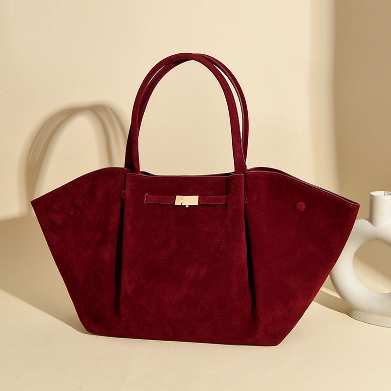 Wine Red Women's Wings Shape New York Slouchy Tote Bag (61 x 13 x 29CM) - Soft Textured Suede, Oversized Dumpling Shoulder Handbag with Magnetic Closure, Organised Pockets and Metal Feet