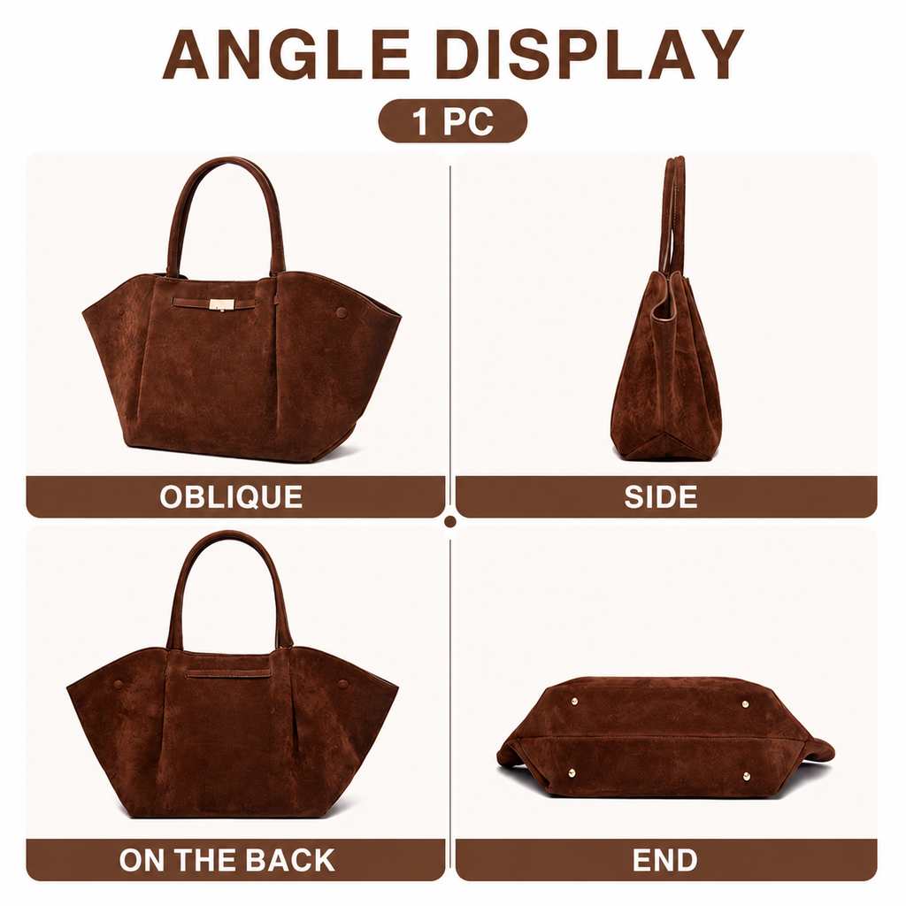 Coffee Women's Wings Shape New York Slouchy Tote Bag (61 x 13 x 29CM) - Soft Textured Suede, Oversized Dumpling Shoulder Handbag with Magnetic Closure, Organised Pockets and Metal Feet